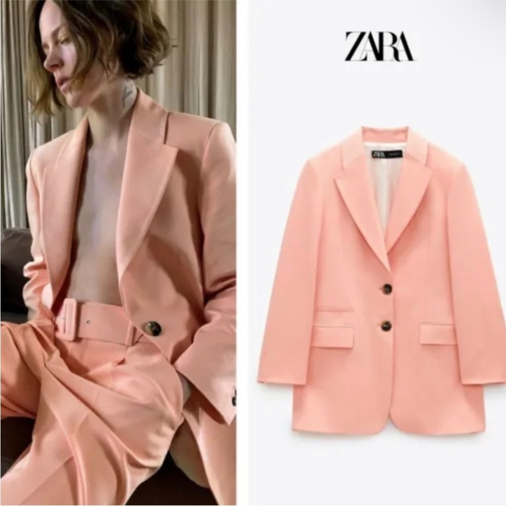 Zara Peach Pink Single-Breasted Blazer